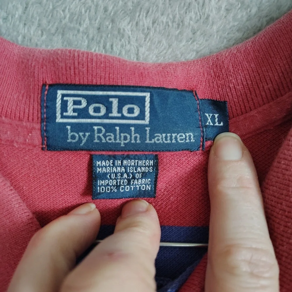 Polo By Ralph Lauren Vintage Striped Classic Collared Golf Polo Shirt Red‎ XL